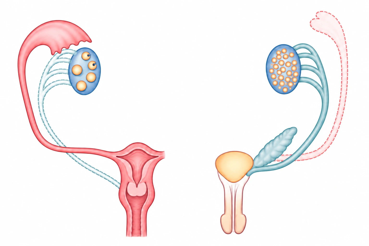 Esquema de diferenciació de les gònades i dels conductes genitals durant el desenvolupament embrionari.